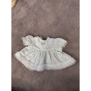 Vintage Cutest One USA Infant Pale Green ‎ Laced Dress  0-6 months Or Doll Dress